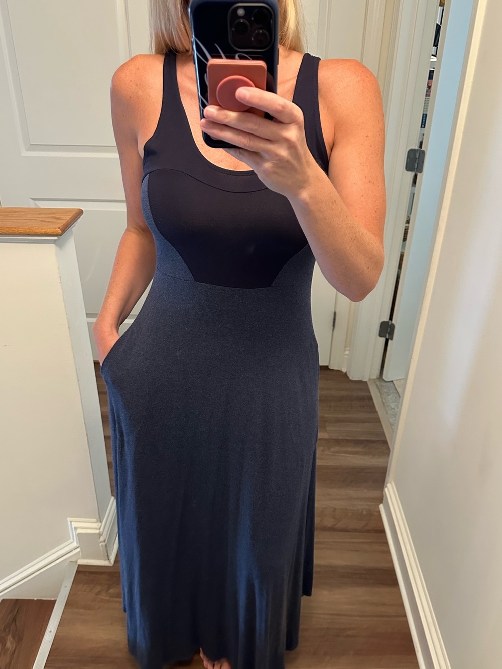 Vintage Only Hearts Navy Scoop Neck Maxi Dress Size L